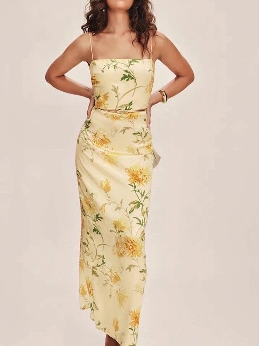Reformation Frankie Silk Dress Floral Maxi Yellow Size 2